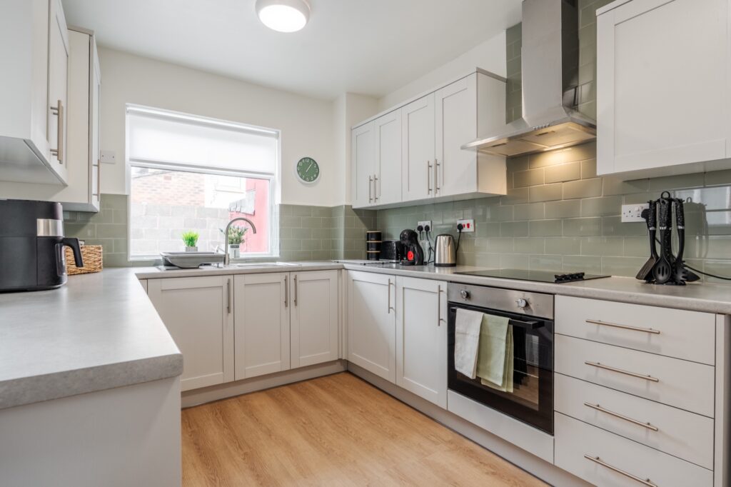 Kitchen at Atlantean Properties 3-bed serviced accommodation in Bootle
