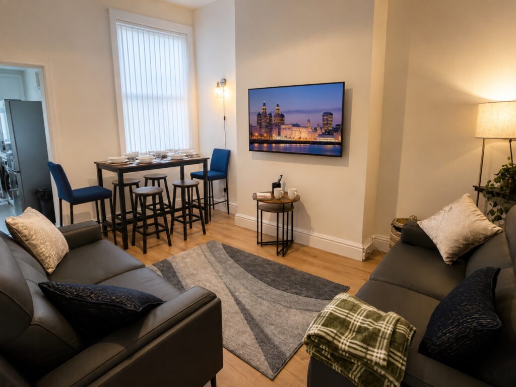 Living room at Atlantean Properties 4-bed serviced accommodation in Bootle