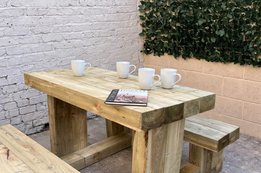 Outdoor terrace at Atlantean Properties 4-bed serviced accommodation in Bootle
